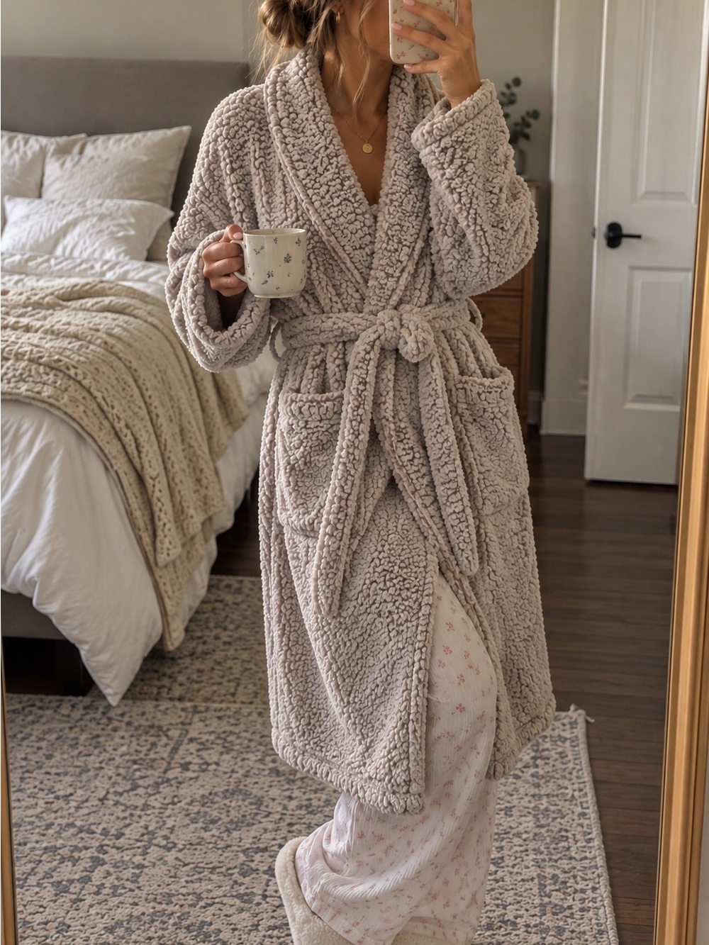 aerie Plush Shawl-Collar Robe in Taupe
